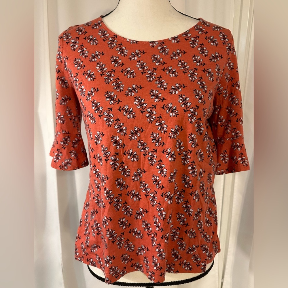 LOFT Women’s cotton short sleeve ruffle shirt